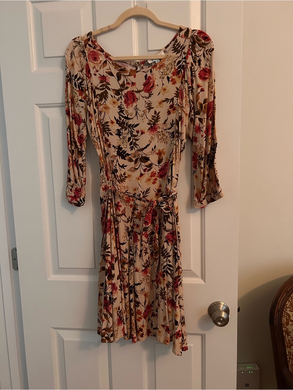 Grace & Lace Cream Floral Tie-Waist Long Sleeve Dress